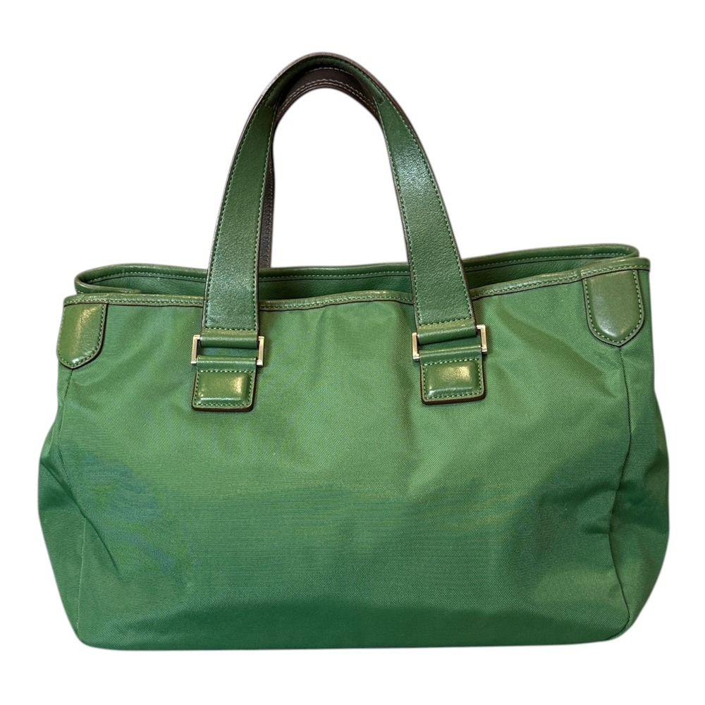 Tumi Tote Bag Womens Medium Green Nylon Leather Trim Work Travel Pouch Business